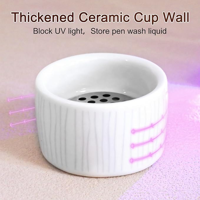 Nail Brushes Washing Cup, Ceramic Dampen Dish with Lid for Nails Monomer, Acrylic Brush Cleaner & Nail Brush Holder