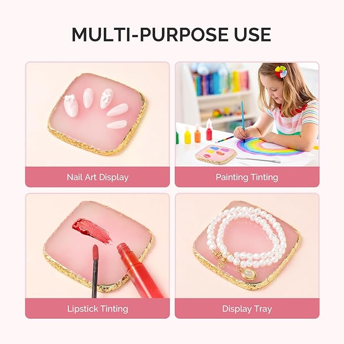 MelodySusie 2PCS Square Shape Resin Nail Art Palette Set with Stainless Steel Mixing Stick, Professional Color Mixing Board for Gel Polish, Acrylics, Pigment Blending, Salon and DIY Makeup Tool