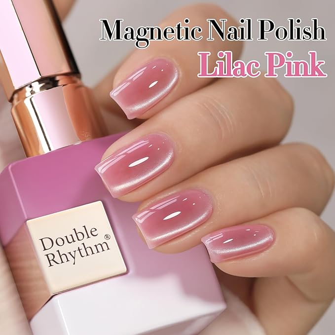Double Rhythm 0.5 Oz Cat Eye Gel Polish with Magnet Same Color Same Bottle Holographic Glitter Shimmer Translucent Color Salon 15 ML Magnetic Nail Art (Lilac Pink-MC1168)