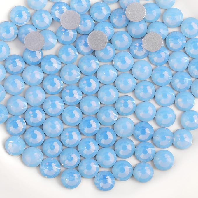 Beadsland 1440pcs Flat Back Crystal Rhinestones Round Gems for Nail Art and Craft Glue Fix, Blue Opal, SS10, 2.7-2.9mm