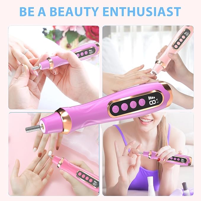 Professional Manicure Pedicure Kit Cordless Electric Nail File Set 6 Speed Cordless Nail Drill for Thick Nail Toenail Cuticle Hand Foot Care Nail Drill Tool(Peach)
