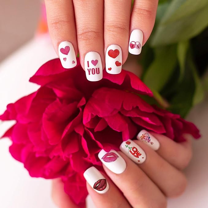 TailaiMei 12 Sheets Valentine's Day Nail Decals Stickers, Self-Adhesive Nail Art Decorations, Design for kiss Love Hug (1080Pcs)