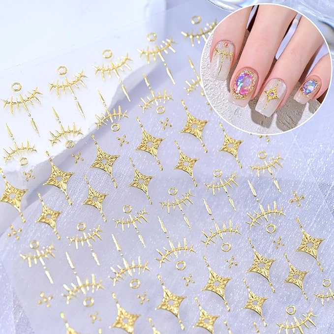 Gold Nail Stickers Star Nail Art Stickers with Ombre Design Circle Nail Decals for Nails Art 5D Self Adhesive Nails Supplies for Women Girls Kid Manicure Decoration 2 Sheets