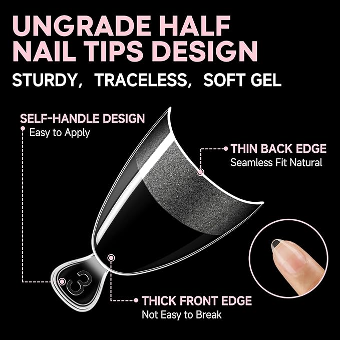 UNA GELLA Almond Shape Nail Tips Short: 504pcs Half Cover Almond Gel Nails Tips Matte Clear Fake Nails Self-handle for Nail Extension DIY Nail Salon for Her, 12Sizes