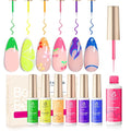 Beetles Summer Gel Liner Nail Polish Set - 6 Neon Gel Nail Polish Colors Hot Pink Orange Blue Yellow Paint for Nails Built Thin Brush in Bottle Soak off Uv LED Lamp Nails Art