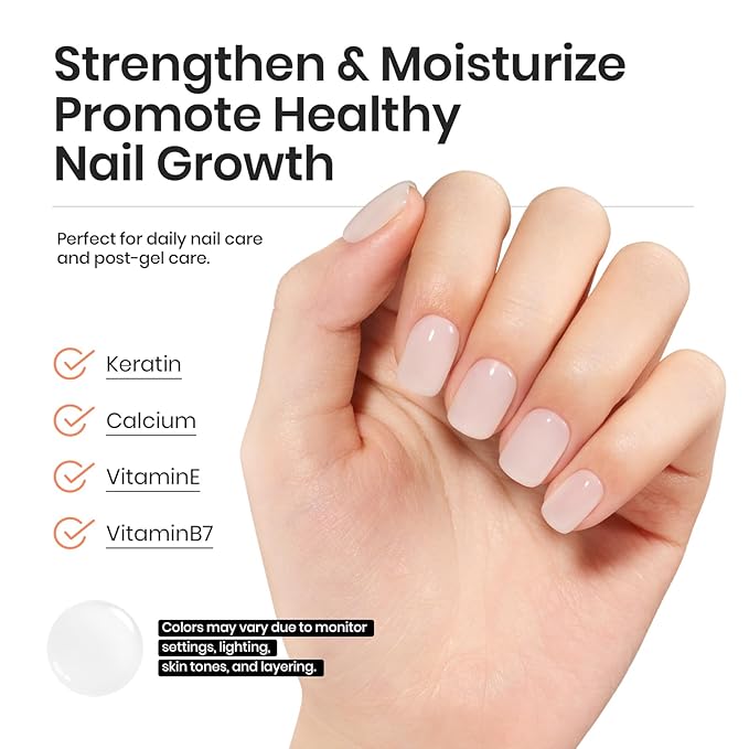 Beetles Milky White Rubber Base Gel Polish For Nail Thickening, 15ml Milky White Gel Polish Nail Strengthener Extension Color Base Gel In A Bottle UV LED Nail Lamp Cured