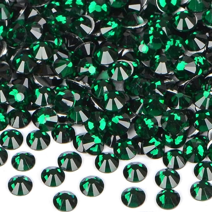 1440PCS Art Nail Rhinestones Non Hotfix Glue Fix Round Crystals Glass Flatback for DIY Jewelry Making with one Picking Pen (ss16 1440pcs, Emerald)
