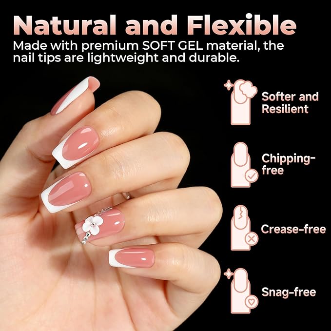 UNA GELLA Nail Tips Short Square, Pre-buff Matte Gel Nails Tips Short Square Nail Tips 120pcs Clear Full Cover False Fake Nails for Nail Extensions DIY Home Salon 12 Sizes for Women