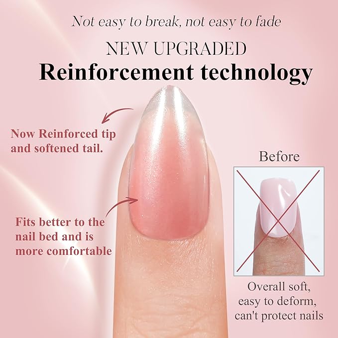 Press On Nails - Short Almond Nails, 160Pcs Acrylic Nails, Fake Nail Tips for DIY Nail Art, Soft Gel Nails, Pink, 16 Size