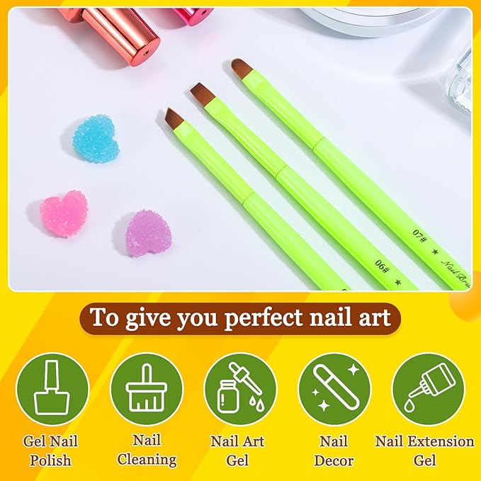 3PCS Nail Clean Up Brushes for OPI Nail Polish Remover, Brushes for Cleaning Polish Mistakes on the Cuticles, Acetone Resistant Nail Brush for Nail Art and Designs（Fluorescent Green ）