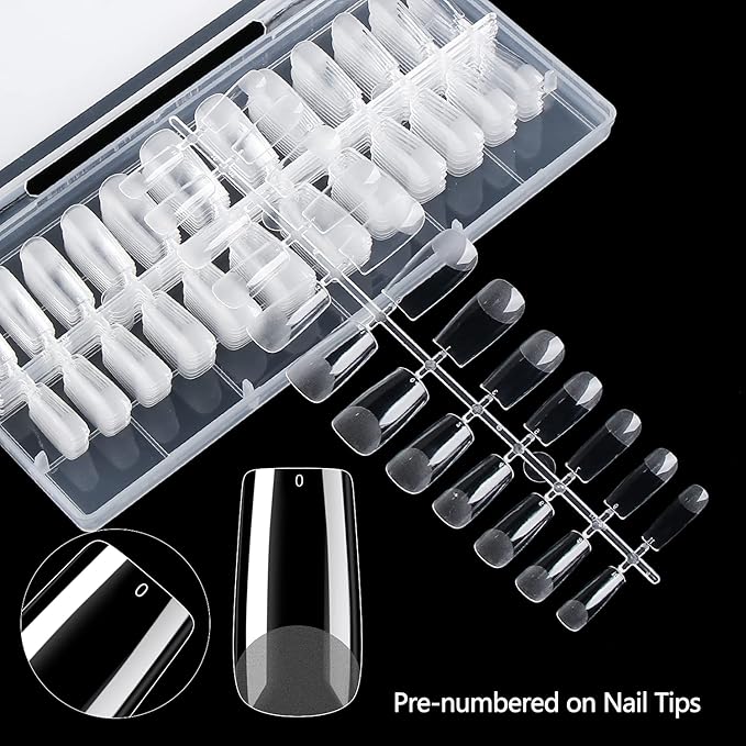 Medium Square Gel Nail Tips Extension, 240PCS Clear Soft Gel Full Cover Nail Tips, M Square Press On False Nail Tips for Salons, and DIY Nail Art at Home (12 Sizes)