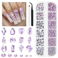 2052Pcs Amethyst Purple Nail Rhinestones Glass Light Purple Rhinestones for Nails 72 Multi Shapes Big Gems +1980 Flatback Round Beads Crystals Diamonds Jewels Nail Art Charms for Faces Makeup