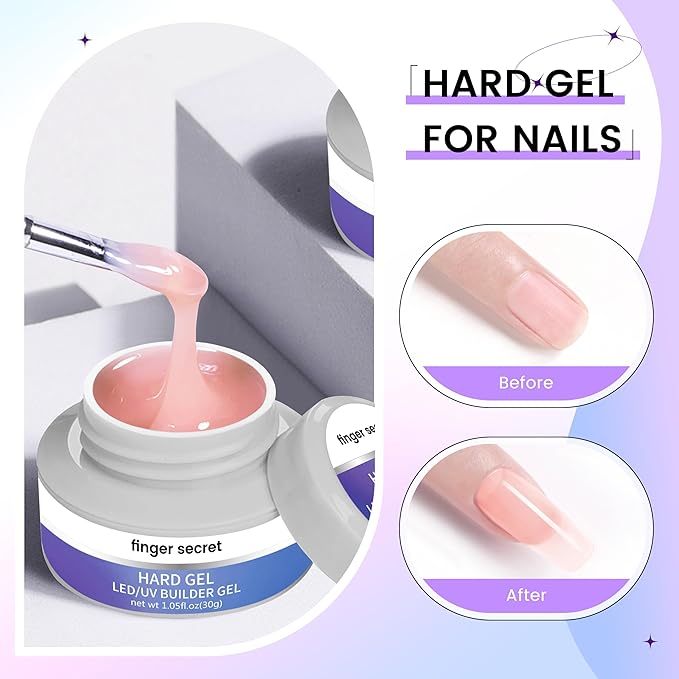 Hard Gel Builder Gel for Nails Strong Durable Hand Nude 3D Sculpting for Nail Extension 2oz (clear&pink, 1fl.oz*2)