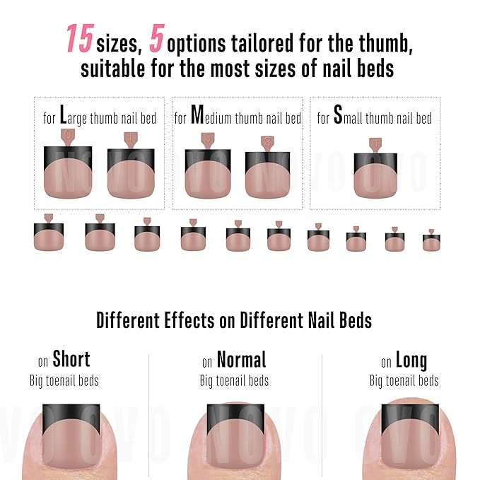 NOVO OVO Halloween Black French Tip Toe Nail Tips Press on,BROWN PINK Sharp Square Pre-Designed Soft Gel False Toenail Extension, Medium Wide Fake Toenails, Full Cover Acrylic for DIY 15 Sizes 240 pc