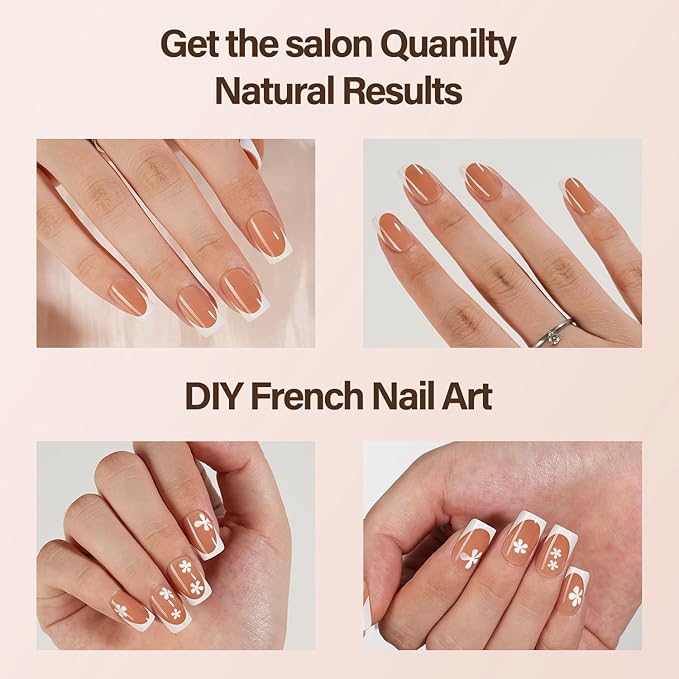 150Pcs French Gel Nails, Vansiho French Tip Press on Nails Brown, Short Square Soft Gel Nails Tips, Acrylic Fake Nails for Nail Art DIY 15 Sizes