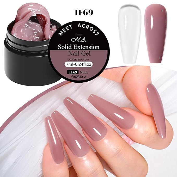 MEET ACROSS All-in-One Extension Mini Kit 2×7ml Non-Sticky Builder Gel Starter Kit WIth Base & Top Coat/Dual-Silicone Pen/Pro File/20-Pc Reusable Dual Forms Salon-Grade Extensions (Clear+Nude)