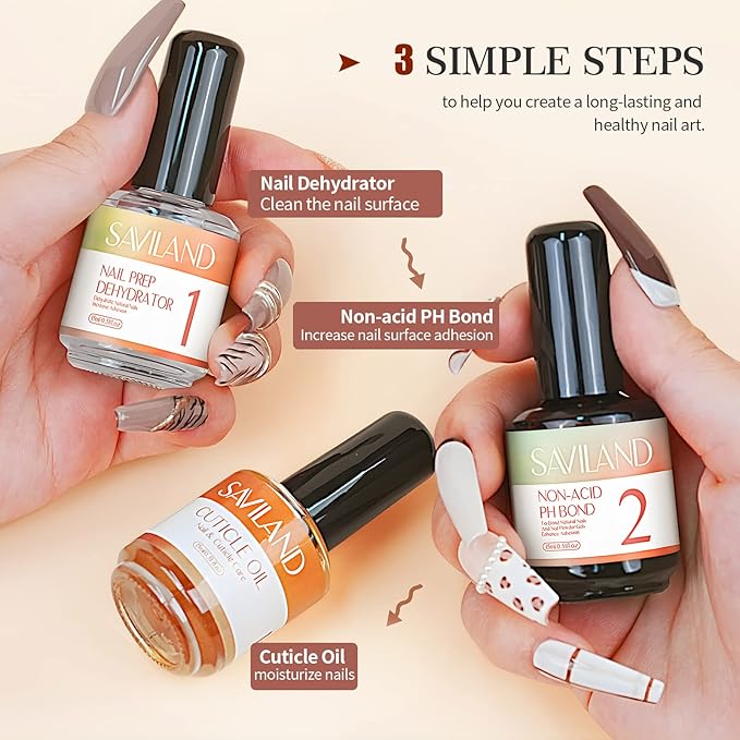 SAVILAND 15 ML Nail Dehydrator and Primer and Cuticle Oil for Nails – 16PCS Natural Acid-free Nail Primer and Dehydrator Nail Prep for Gel Nail Polish & Acrylic Nails Salon Nail Art Tools