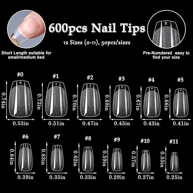 AddFavor 600pcs Short Coffin Nail Tips, Soft Gel Nail Tips x Short Ballerina Clear Fake Nails Full Cover Acrylic Nails Tips for Extension Nail Manicure Salon Home DIY