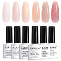 RARJSM Nude Glitter Gel Polish Set 6pcs Shimmery Jelly Nail Polish Iridescent Sparkly Pink Purple Apricot Beige Translucent Natural Skin Tone Color 7.5ml Soak off UV LED Cured