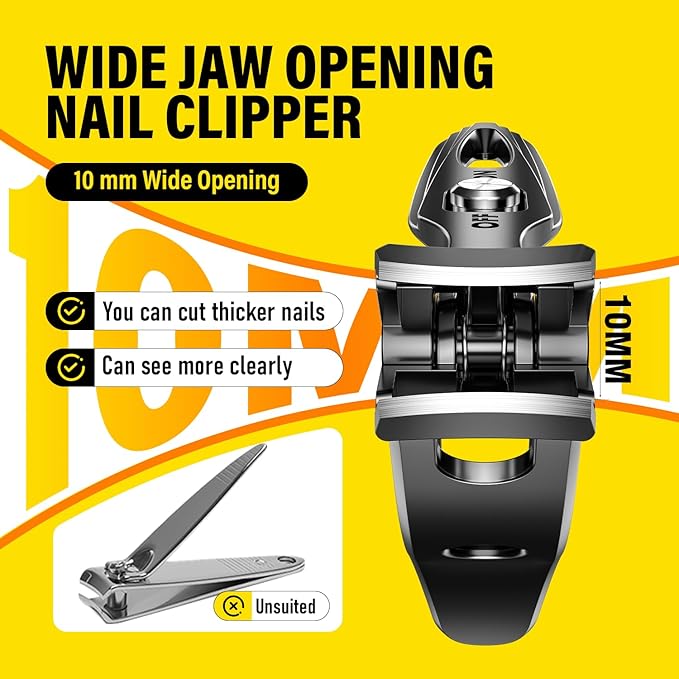 Ultra Wide Jaw Opening Nail Clippers Set, Extra Long Handle Toenail Clippers for Seniors Thick Toenails, Heavy Duty Large Clippers Cutter, Fingernail Clippers Gifts for Seniors, Men & Women Elderly