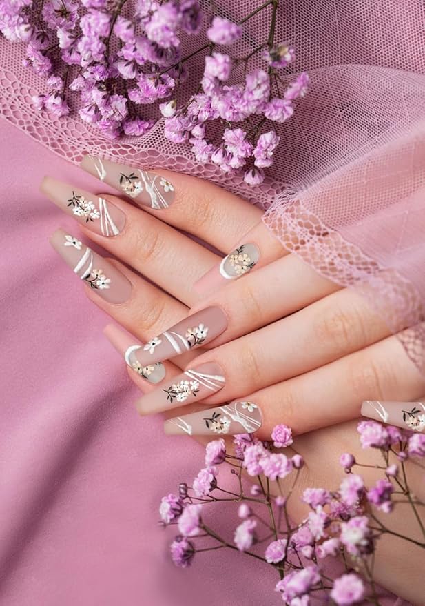 Nail Stickers, 4 Sheets Floral 5D Embossed, Self-Adhesive for DIY Manicure