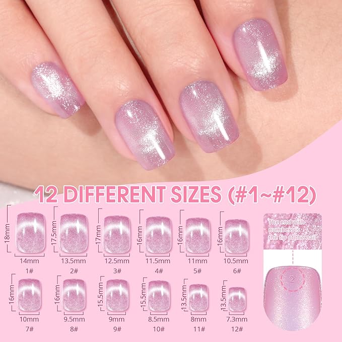 Press on Nails Short 10 Styles, Jofay Fashion 240Pcs Salon-Like Fake Nails with Cat Eye & French Tip Press on Nails Designs, Artificial Acrylic Gel Glue on Nails for Women