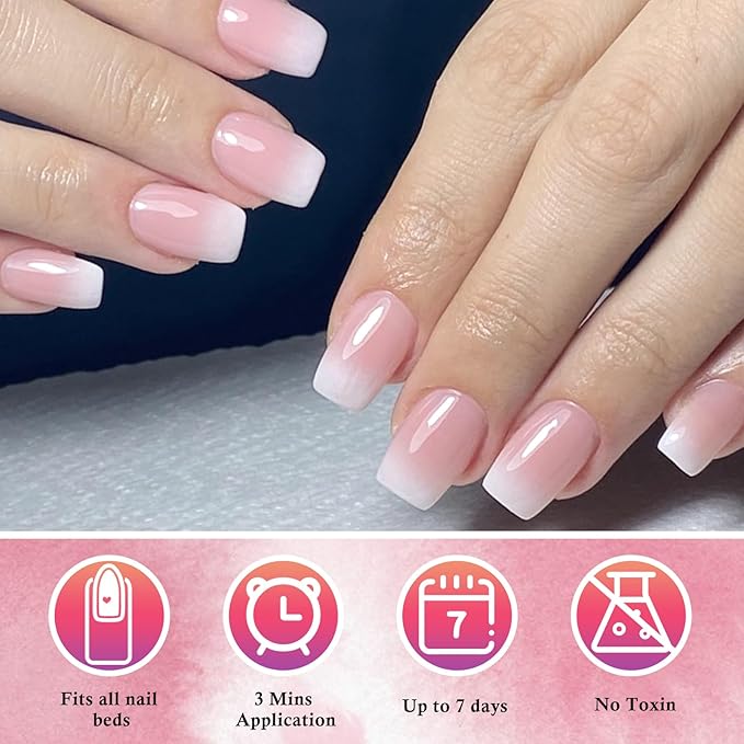 AddFavor 240pc Ombre Coffin Press on Nails Short Fake Nails - Glue on Nails Coffin Acrylic Nails Press ons Nail Tips Short Stick on Nails with Nail Glue and Adhesive Tabs for Women