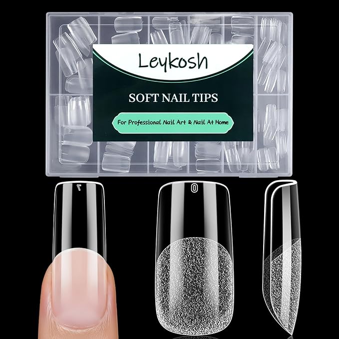 Medium Square Nail Tips, 216pcs Acrylic Fake Nails Gel Nail Tips Soft, Full Cover Pre-Shaped Matte Clear Press on Nails for Extension, Diy at Home Manicure 12 Sizes