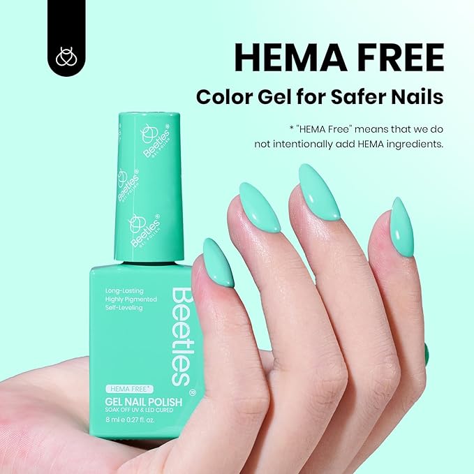 Beetles Green Gel Polish Hema Free Cascade Green Gel Nail Polish Soak Off Uv LED Nail Lamp 8ml DIY Home Manicure Salon Gift for Women Island Reverie