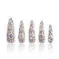 LOVFUL Press on Nails Silver Majesty | Handmade with Full Covered Crystals | Reusable Full Cover Nails | Stiletto Mid Length 1.7 in | H212-L