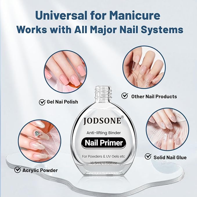 JODSONE 16.5ml Nail Primer Compatible Acid-Free Formula for Sensitive Nails for Long-Lasting Nail Art Suitable for Beginner & Salon Use Fast Acting for Time Saving DIY