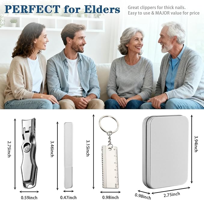 Mighty Clip Nail Clippers, Mighty Clip Nail Clippers for Seniors, Stainless Steel Nail Clipper Set with Catcher File, Storage Box (Black)