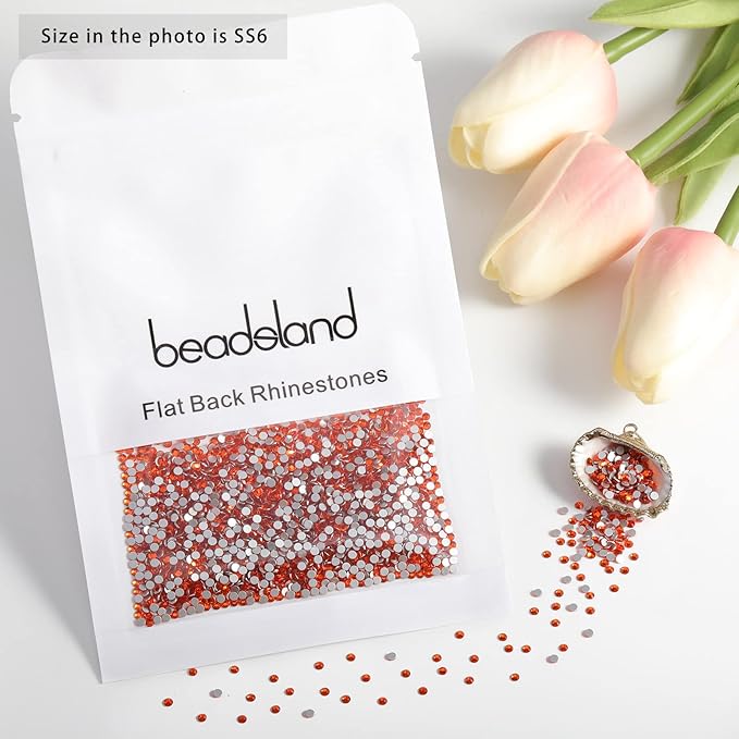 Beadsland 2880pcs Flat Back Crystal Rhinestones Round Gems for Nail Art and Craft Glue Fix, Orange,SS6,1.9-2.1mm