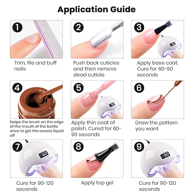 RARJSM Nail Art Gel Liner Nude Color 6pcs Set Nude Pink Brown Skin Tone Painting Striping Gel Nail Polish UV LED Curing Requires Soak off 8ml Build in Thin Sharp Brush Home DIY Salon Swirl Nail Design