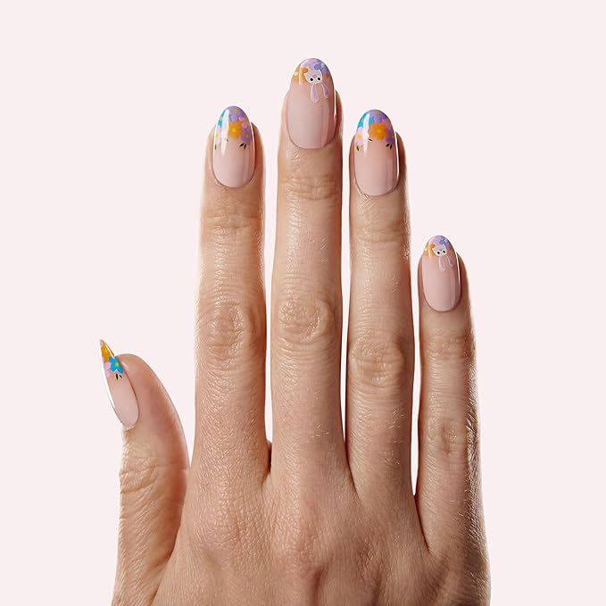 Dashing Diva Magic Press Nail Set - Hop Scotch - Medium Almond Press On Nails - Long Lasting Gel - Lasts Up to 10 Days - Easter Gel Set - 4-Piece Manicure Kit with 30 Nails