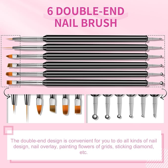 SAVILAND LED & U V Builder Nail Gel with 6pcs Double-End Nail Art Tools Professional Nail Art Kit