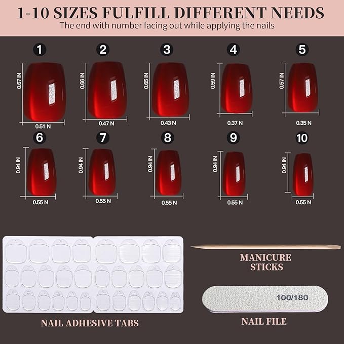 FANDAMEI Cat Eye Press On Nails, 6 Colors Press On Nails Short Square, Natural Fake Nails Fine Diamond Shine, Glossy Ombre, Cat Eye Nails for Women with Salon Quality, Press on Nails Kit