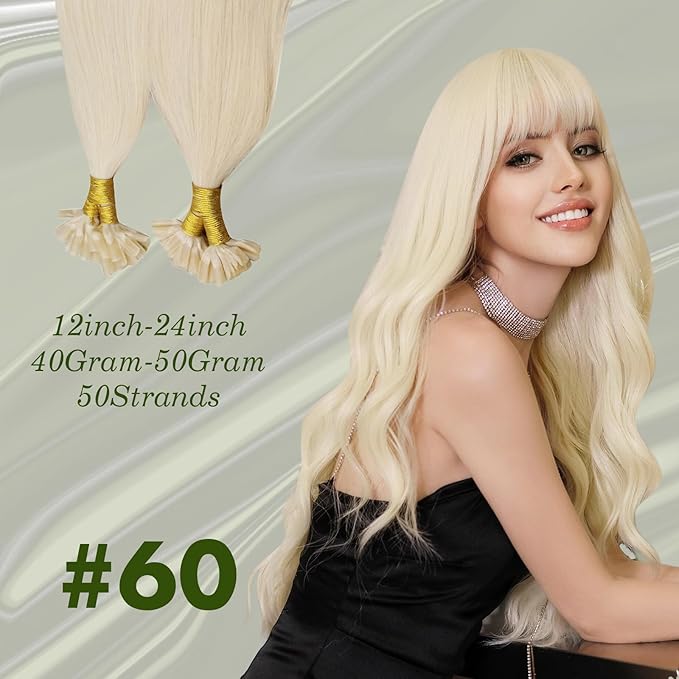 RUNATURE Blonde U Tip Hair Extensions Real Human Hair 24 Inch U Tip Human Hair Extensions Blonde Human Hair U Tip Extensions Platinum Blonde U Tip Keratin Hair Extensions Human Hair Full Ends 50g 50s