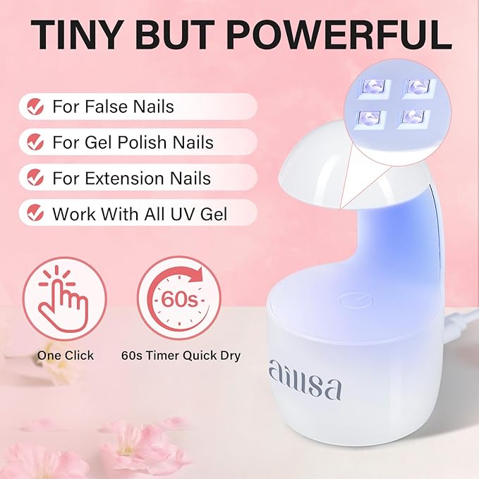 AILLSA Gel Nail Kit Short Coffin Nail Tips 240pcs with 2 In 1 Nail Glue Base Coat and Nail Dehydrator, False Nail Tips Kit with U V Light Top Coat for Beginners DIY Home Salon