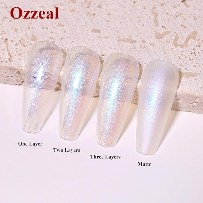 Pearl Gel Nail Polish, Blue Transparent Shimmer Shell Nail Gel Polish Glitter Mermaid Iridescent Pearlescent Sparkle Spring Summer Soak Off Led UV Manicure 15ML