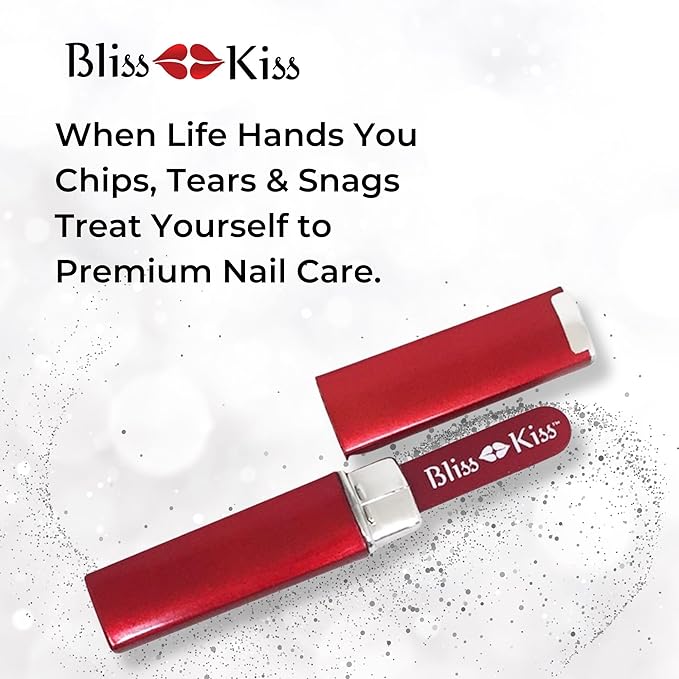 Bliss Kiss Simply Czech Crystal Glass Nail File case & Sleeve | Small Gentle Nail Files for Natural Nails, Durable Manicure Tool, Perfect Travel Size, Emery Boards Alternative