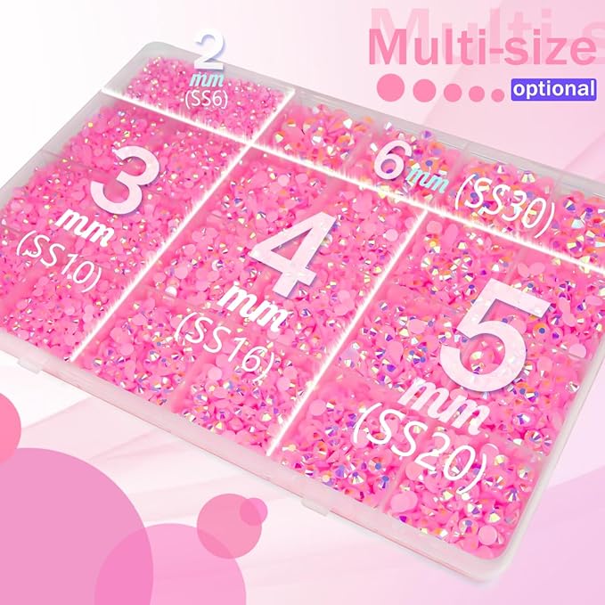 Dark Pink AB Resin Rhinestones w B7000 Glue for Bedazzling Crafting 2mm-6mm Flatback Jelly Stones Diamonds Gems Bedazzler Kit Charms for Nails Face Makeup Tumblers Bottles Crafts Shoes Clothes