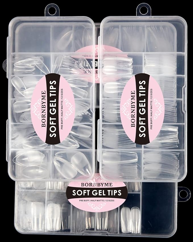XXL Square Nail Tips, BORNBYME 240 PCS Gel Tips Stright Nails Full Cover Clear False Nail Tips