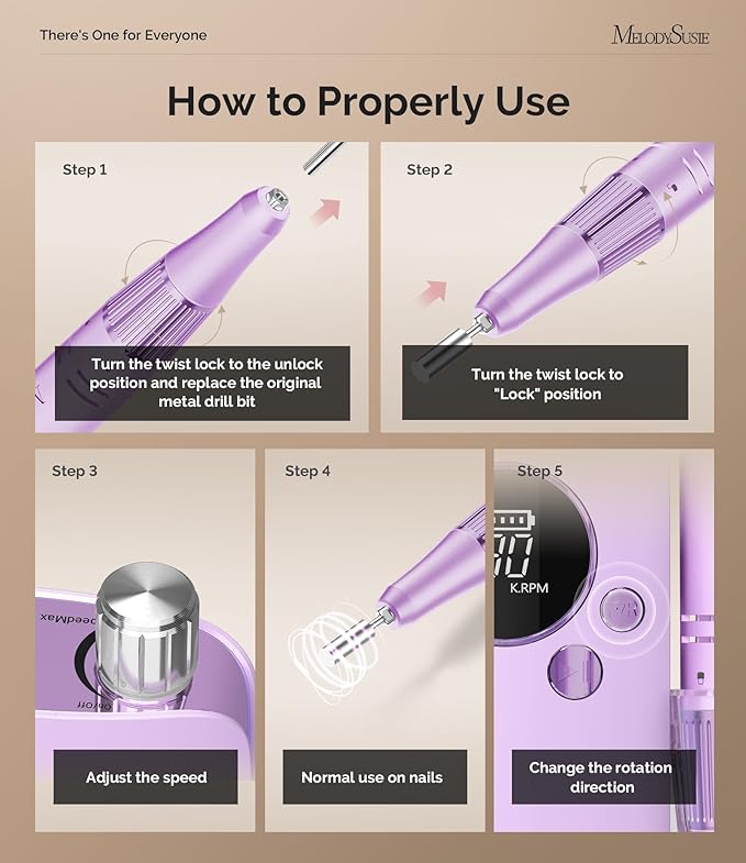 MelodySusie Entry-Level Clip-On Rechargeable Nail Drill, SC320F 30000RPM E-File with Pastel & Colorful Design for Manicure Shaping & Gel Removal, Ideal for Training, Nail Art Practice & Home Use