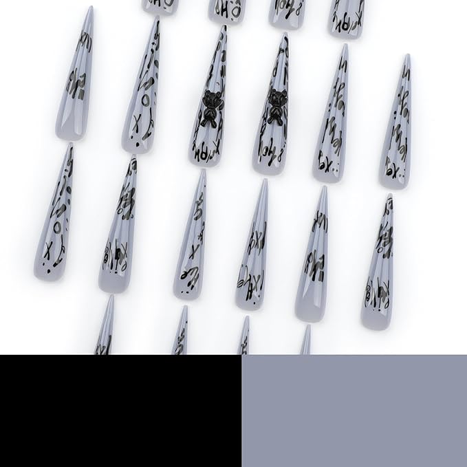 Extra Long Press on Nails Stilitto Long Tip Fake Nails Glossy Full Cover Acrylic False Nails with Designs Glue on Nail Almond Shape Stick on Nails for Women and Girls 24 Pcs