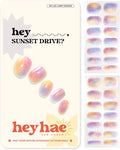 Heyhae Semi Cured Gel Nail Strips | No LED Lamp Needed | Marble, Pink, Spring | Easy Apply & Remove, Salon Quality | Includes 28 Strips, 1 Prep Pads, Nail File & Wooden Stick - Hey, Sunset Drive?