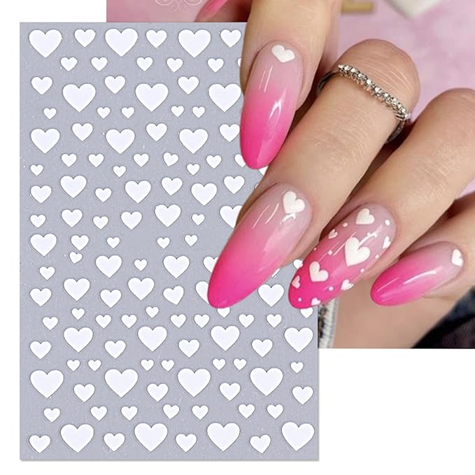 Valentine's Day Nail Art Stickers - Sexy Red Black Heart Nail Decals, Self-Adhesive White Love for DIY 3D Nail Supplies Decoration (4 Sheets)
