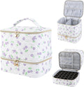 Nail Polish Organizer Aesthetic Nail Organizers and Storage, Bow Nail Supplies Kit Organizer Travel Carrying Case for Manicure Tools (Floral J, 2 Layer)