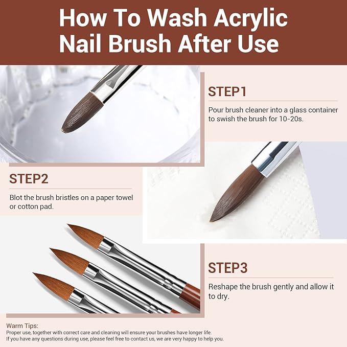 Modelones Kolinsky Acrylic Nail Brush Set, Size 8/10/12 Round Shaped Nail Brushes for Acrylic Powder, Gel Polish, Extension Gel, 3D Carving & Detailing Design with Wooden Handle Salon & DIY Use
