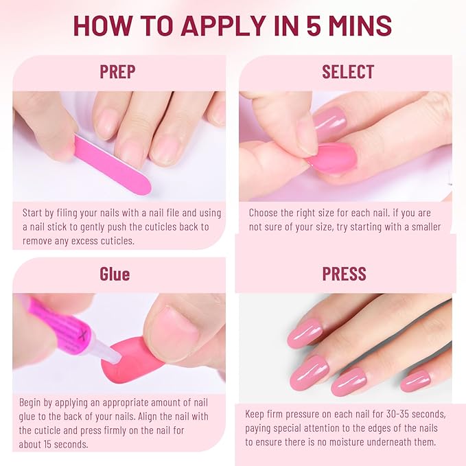 Baby Pink Press on Nails Medium Almond Acrylic Fake Nails, Valentines Solid Color False Nails Set with Varied Sizes for Women Daily Wear